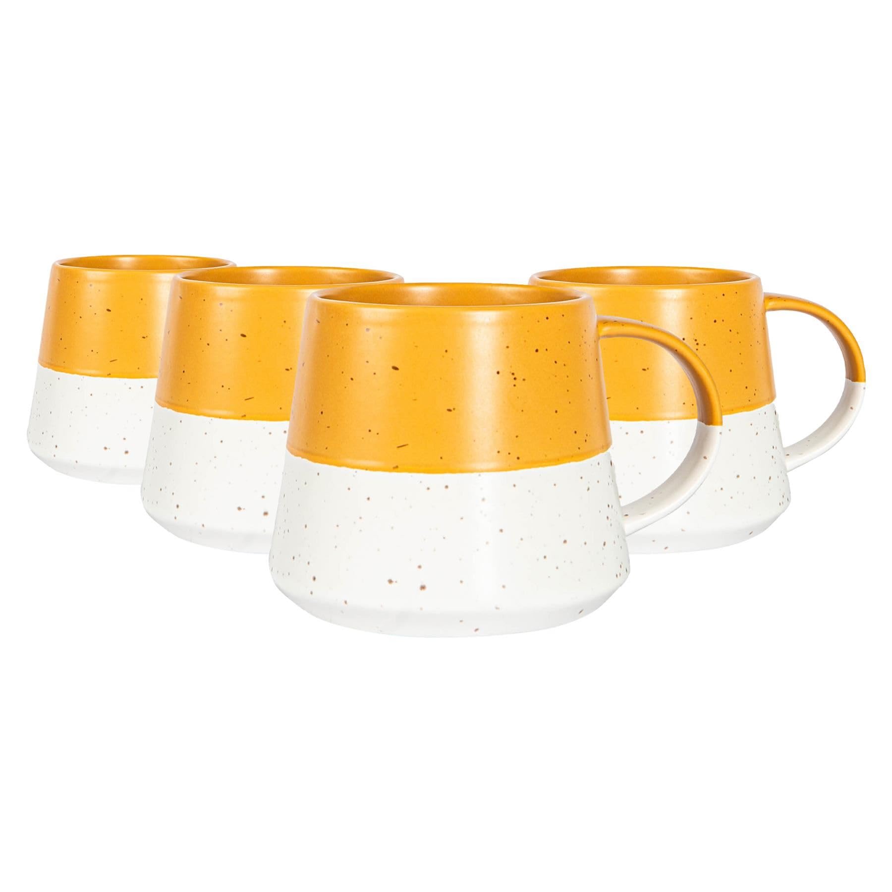 Nicola Spring Ceramic Coffee Mugs Set - 370ml - Pack of 4 Mustard Dipped Flecked Stoneware Coffee Cups Dishwasher & Microwave Safe Large Tea Mugs for Hot Drinks, Hot Chocolate, Tea โ image 1