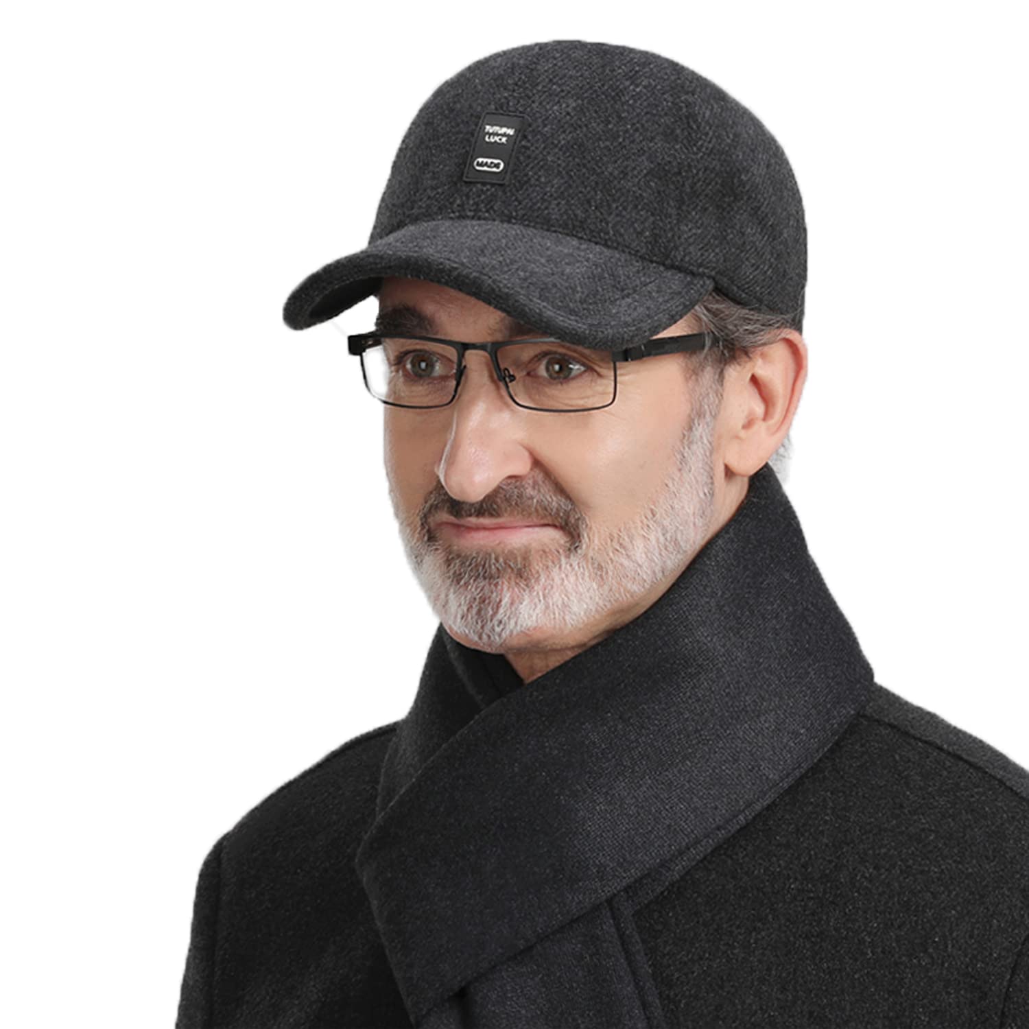 Cappello Invernale, Berretto da Baseball con paraorecchie in Tweed, Berretto Invernale Uomo, Cappello di Lana, Termico, Spesso e Caldo(GSDT5Black)
