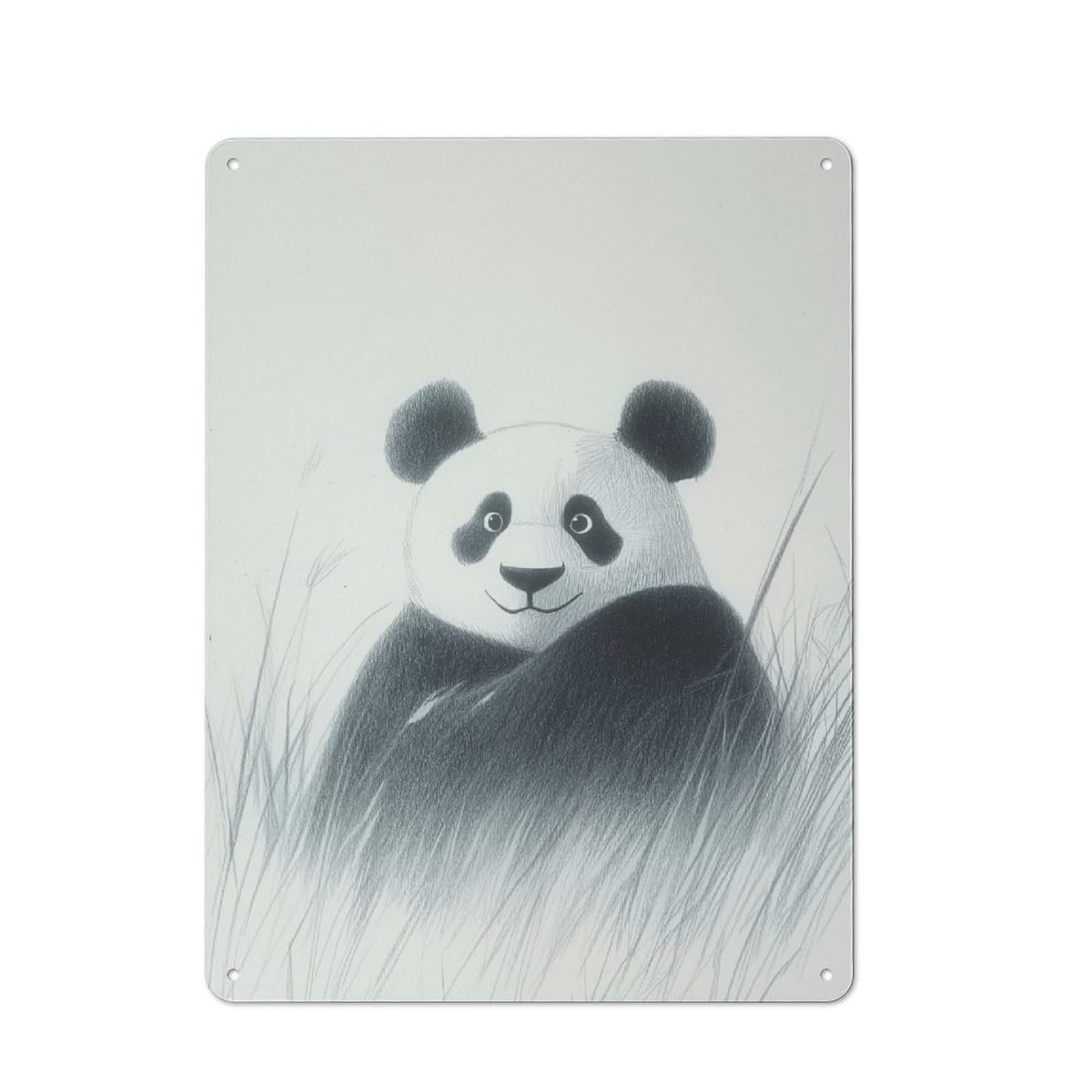 Junmoney Style-7 Smiling Panda In Grass Printed Metal Sign 40X30cm For Garage Wall, For Collectors Of Vintage Metal Wall Decor