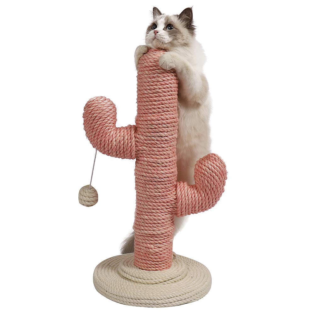 PJDDP Cactus Cat Scratching Post with Sisal Rope, Cat Claw Scratcher Cactus for Cats And Kittens,Cat Interactive Toys,Plush Sisal Scratch Pole, Cat Furniture Pet Activity Tree Tower,Pink,S