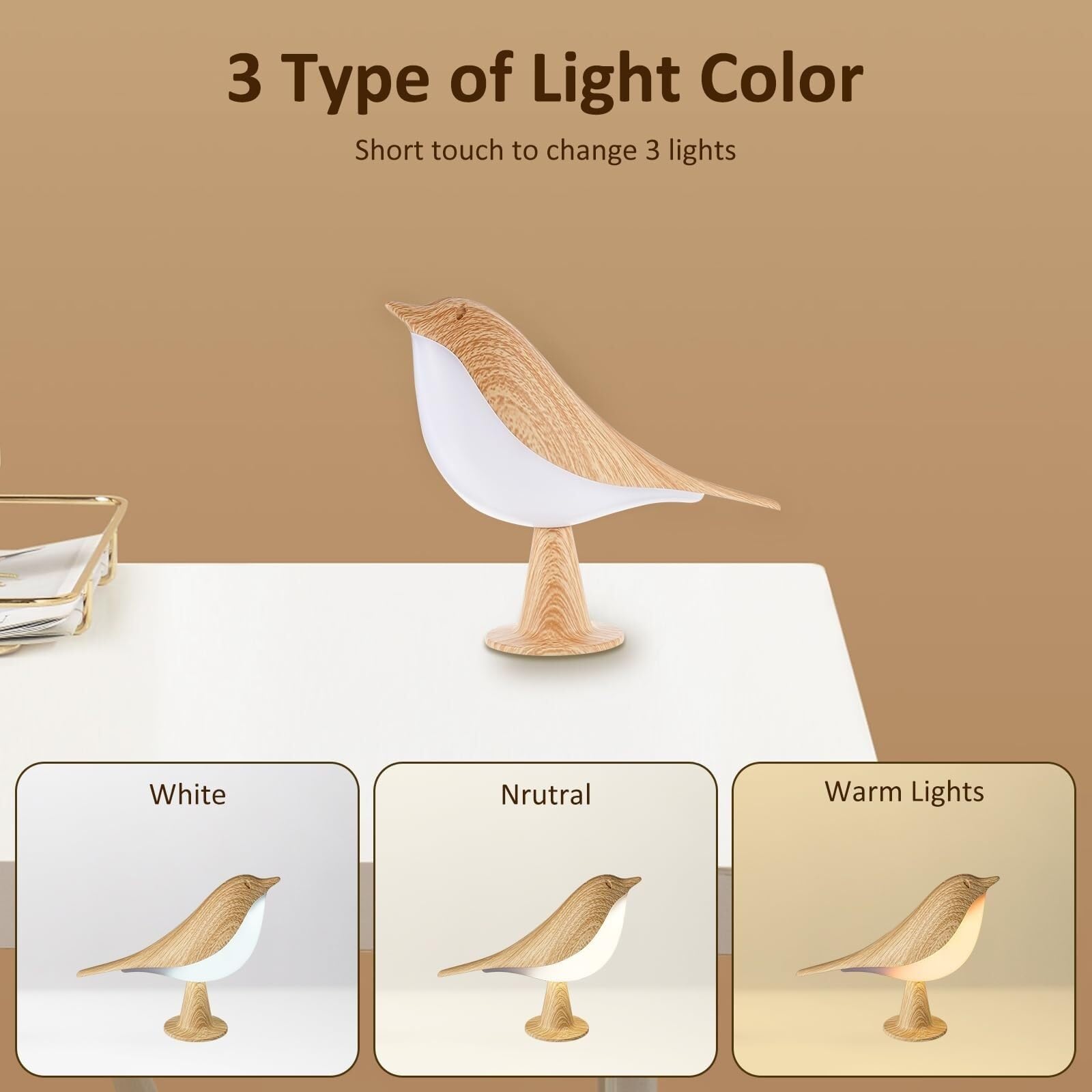 Lampara Escritorio para Oficina Lámpara De Mesa LED con Forma Pájaro Y Regulador Táctil, Creativa Noche USB Moderno Flexo Escritorio