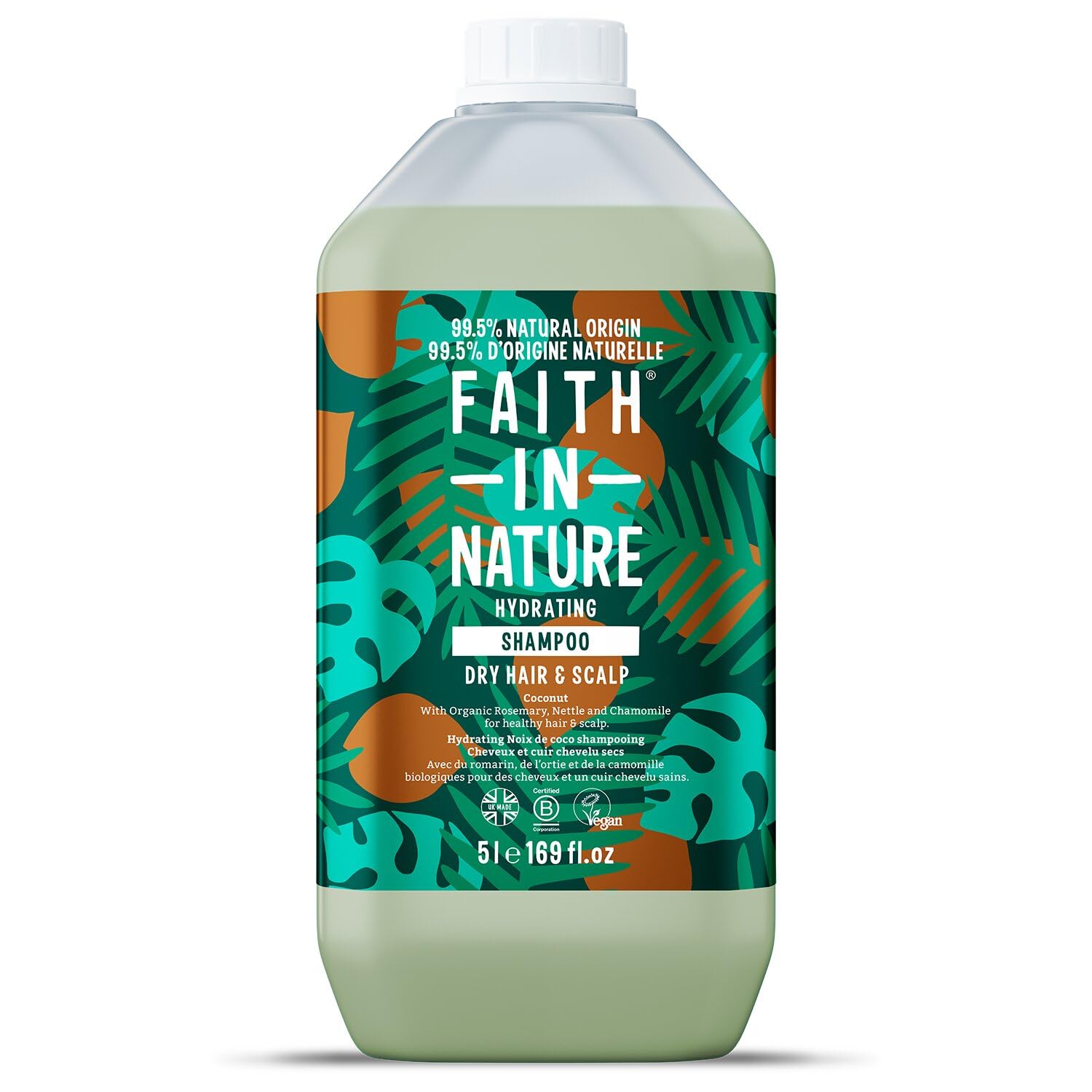 Faith In Nature Ricarica da 5 L di Shampoo Biologico al Cocco, Idratante per Capelli e Cuoio Capelluto Secchi, Vegano e Cruelty Free, Senza SLS, Siliconi o Parabeni
