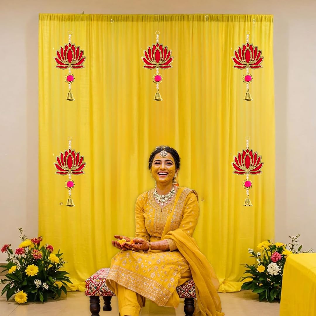 Floroom Yellow Net for Decoration with Latkan - Haldi Decor Items for Home, Pooja Decoration, Haldi Decoration Set, Wedding, Festive Decorative Items