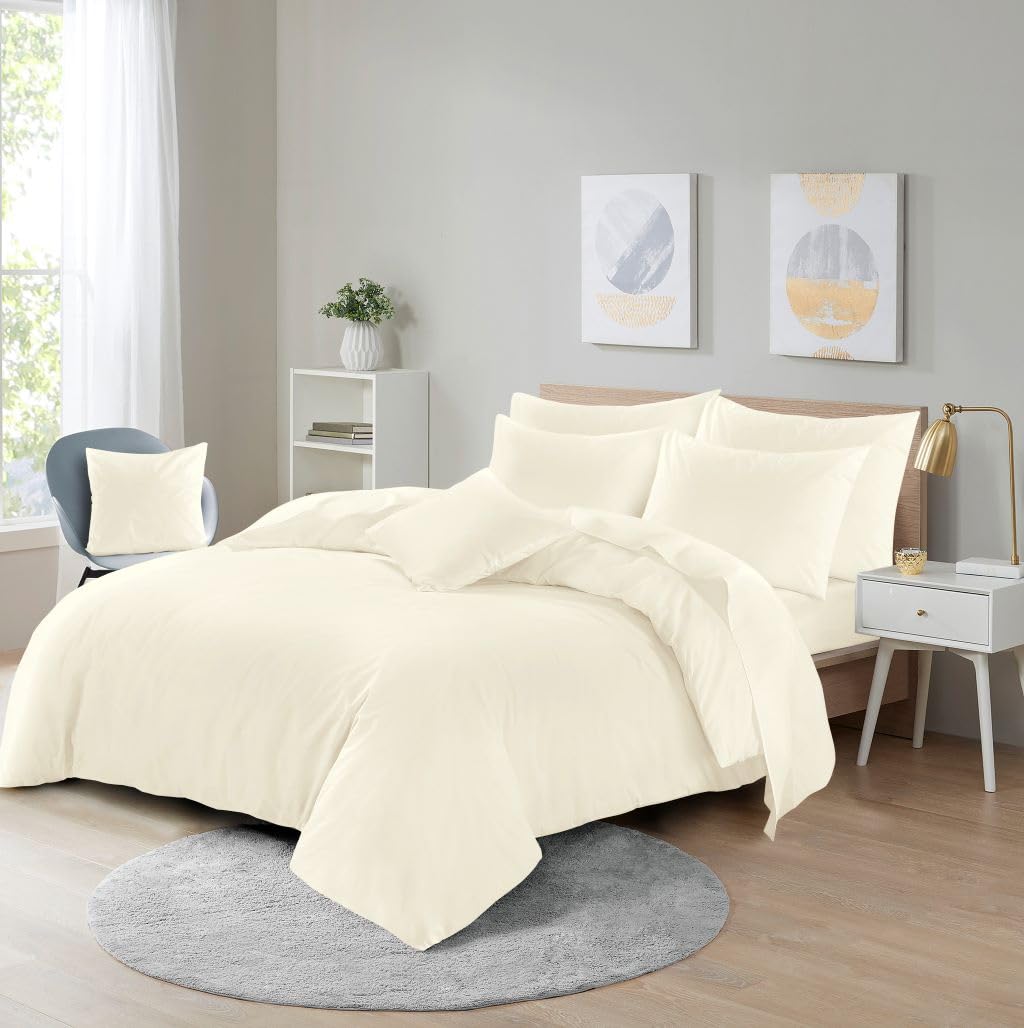 Nightzone Cream Microfibre Duvet Cover Set – Ultra Soft, Wrinkle-Free & Breathable Bedding, Lightweight & Fade-Resistant Quilt Cover With Pillowcases (, Double)