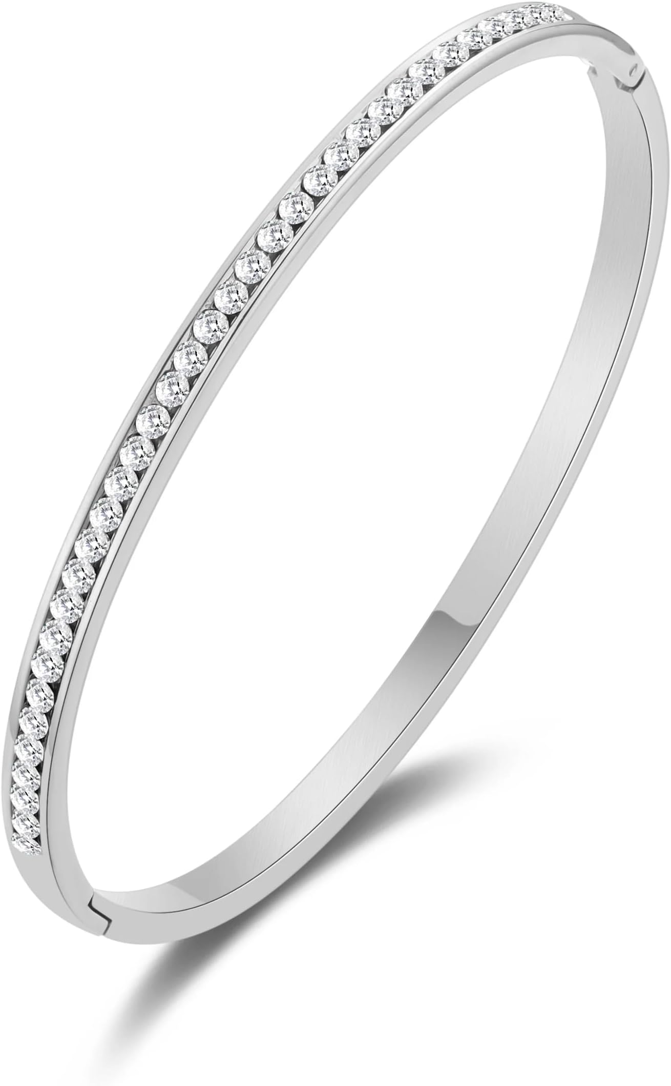 Stainless Steel Channel Set Bangle Created with Zircondia® Crystals (7 Inch)