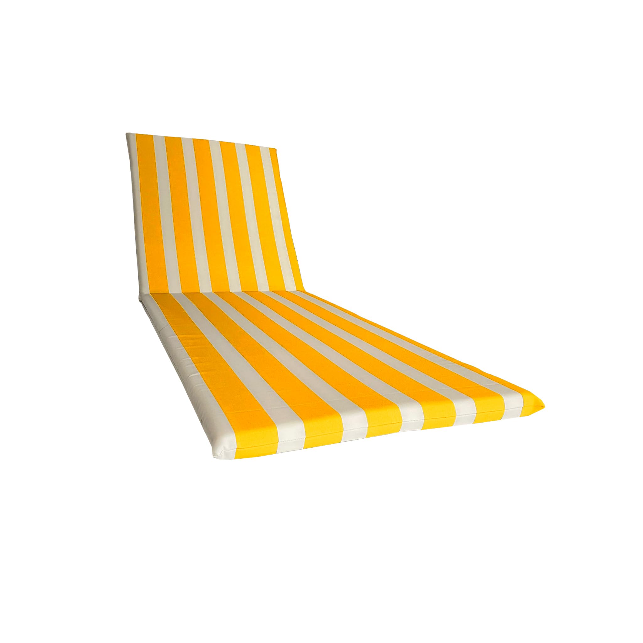 Coussin imperméable pour chaise longue bandée – 190 x 60 cm polyester hydrofuge – Coussin amovible fabriqué en Italie (blanc et jaune)