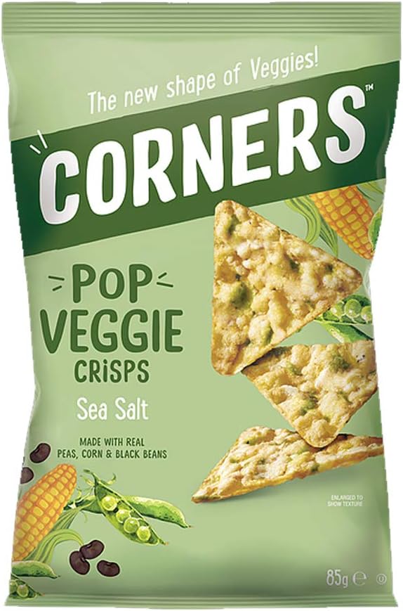 Corners, Crunchy Flavoured Popcorn Veggie Crisps, Sea Salt - Corn, Peas, Bean - 85g, Pack of 8