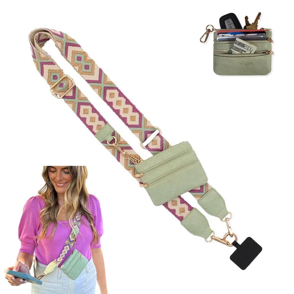 Tohcsyyl Unisex C Phone Lanyard Rossbody With Zippered Wallet Pouch, Adjustable Phone Strap With Lip