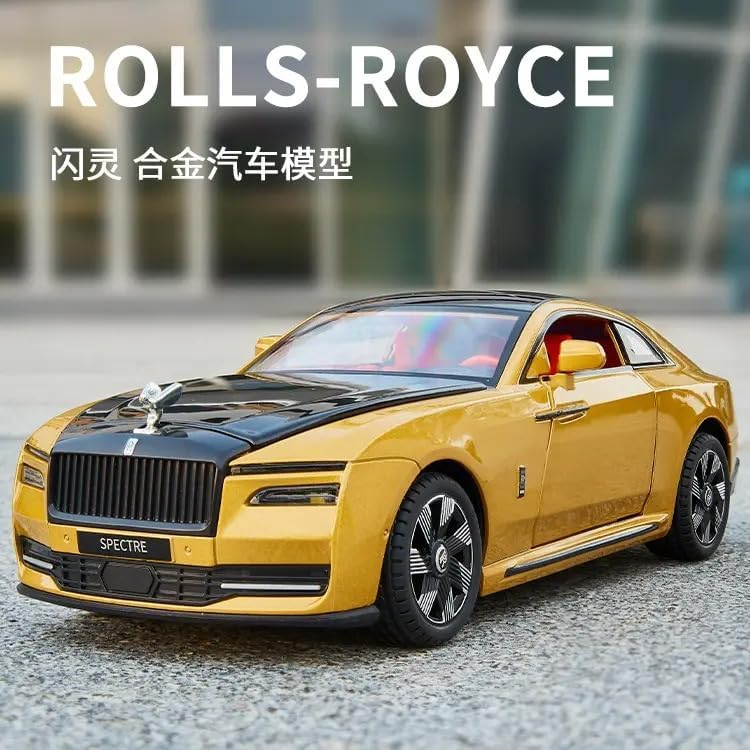 Image of DEOXY 1:24 Rolls Royce Spectre Model Car, Diecast Collectible Pull Back Toy Car with Sound and Light for Adults Kids Boys Girls, Gift (XA2412B Yellow)