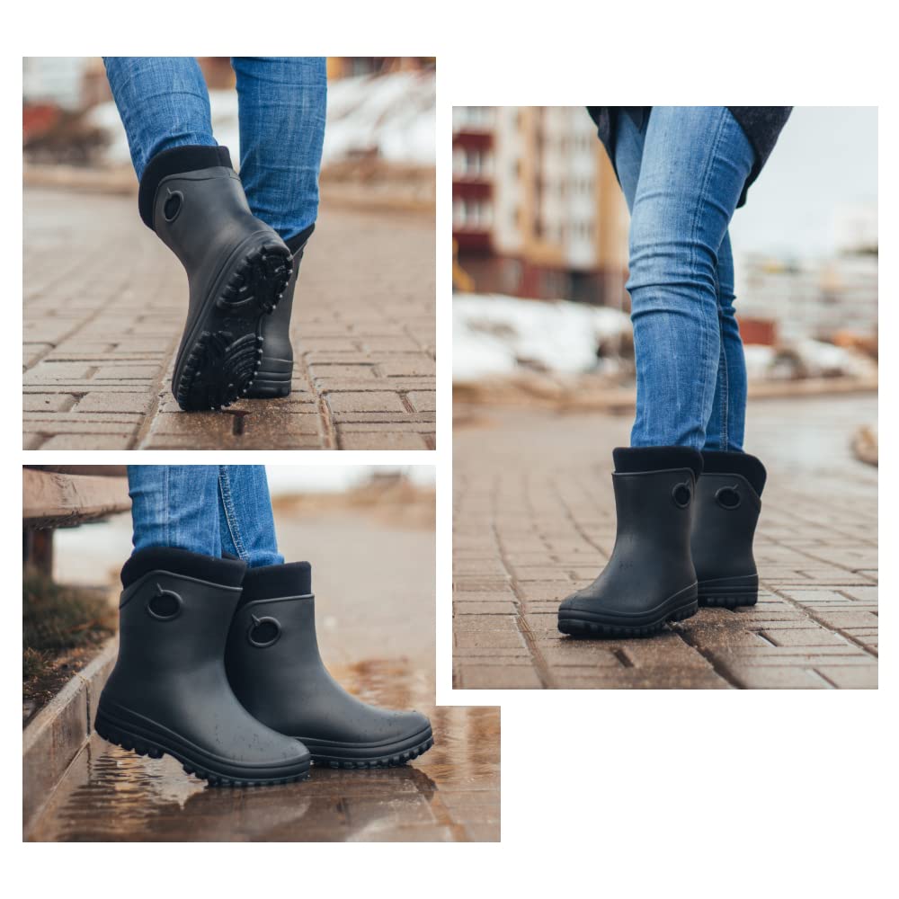 Federleichte EVA Gefütterte Gummistiefel Damen Thermo 36-41 halbhohe warme Winter Herbst Frühling Stiefel mit Futter Regenschuhe