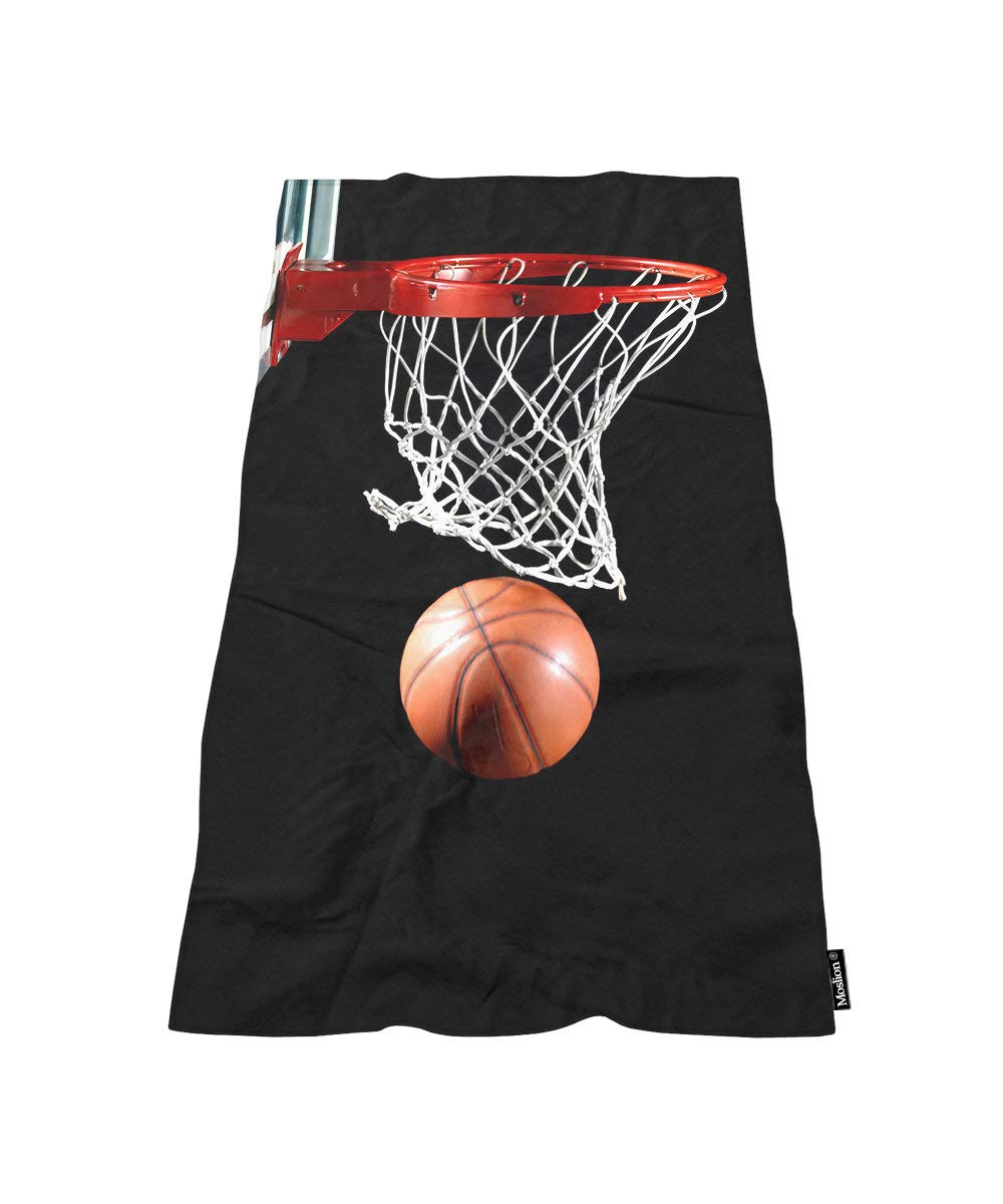 Moslion Comfy Bath Towels Basketball with Hoop Sport Black Soft Bathing/Beach/Camping Towel for Women Men Girls Boys Large Size 64x32 Inches
