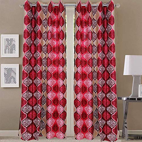 Image of Exporthub 2 Pieces Fancy Design Maroon Floral Polyester Eyelet Window Curtains - Length 5 Feet, (EHSPR715 54)