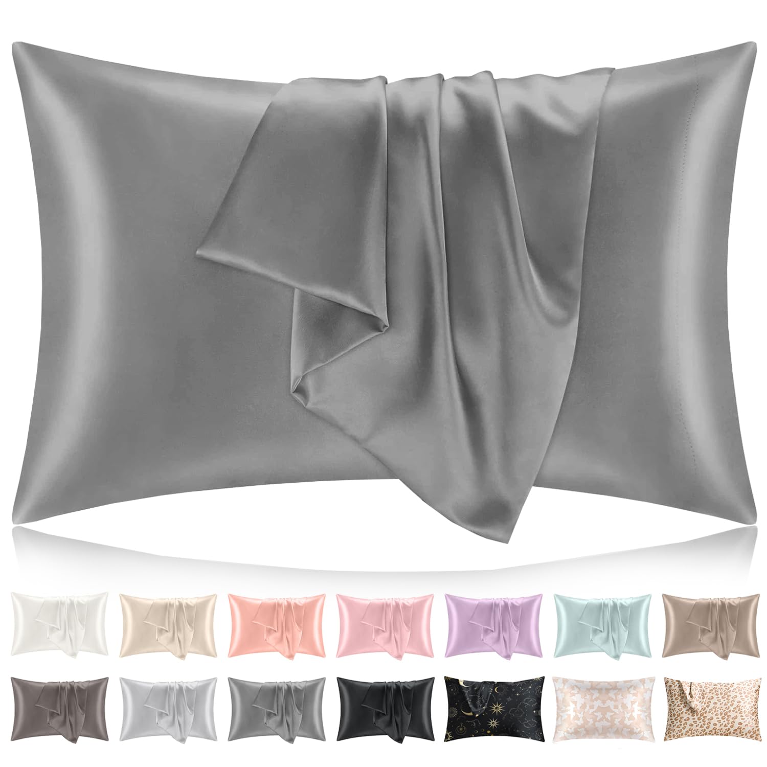 Softhour Silky Pillowcase Premium Satin Pillow Cases with Zipper Closure for Hair and Skin, Standard Size 20 x 26 Inches, Gifts for Women Men, Dark Gray