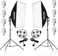 Kit 2 Softbox Fotográfico 50x70cm com 8 Lâmpadas LED 20W e 2 Tripés Ajustáveis 2m – Iluminação Contínua Profissional para Estúdio, Vídeo, Live e Fotografia