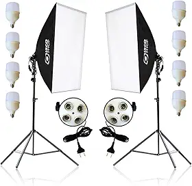 Kit 2 Softbox Fotográfico 50x70cm com 8 Lâmpadas LED 20W e 2 Tripés Ajustáveis 2m – Iluminação Contínua Profissional para Estúdio, Vídeo, Live e Fotografia