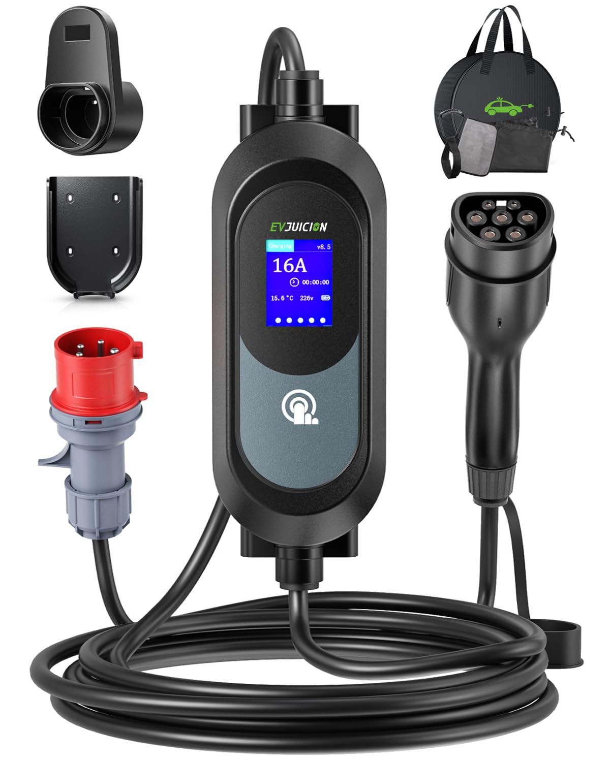Chargeur Voiture Electrique EVJUICION 3.68KW - Câble Type 2 8m - Écran Digital - Portable Et Mural