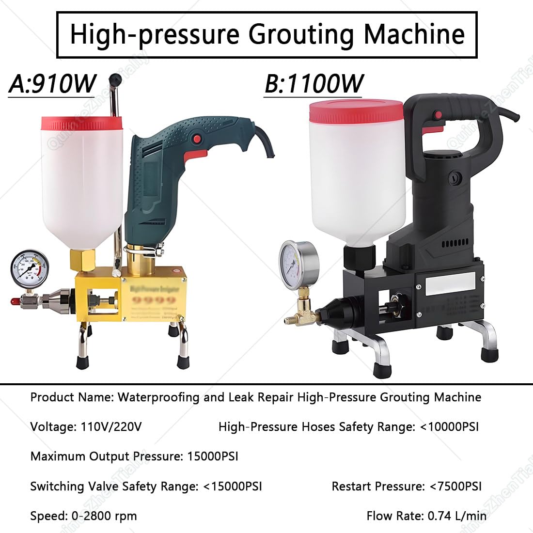 Machine à joints de ciment - Outil d'étanchéité en polyuréthane haute pression - 1100 W - Équipement de joints de sol pour réparation de fissures et bouchons de fuite