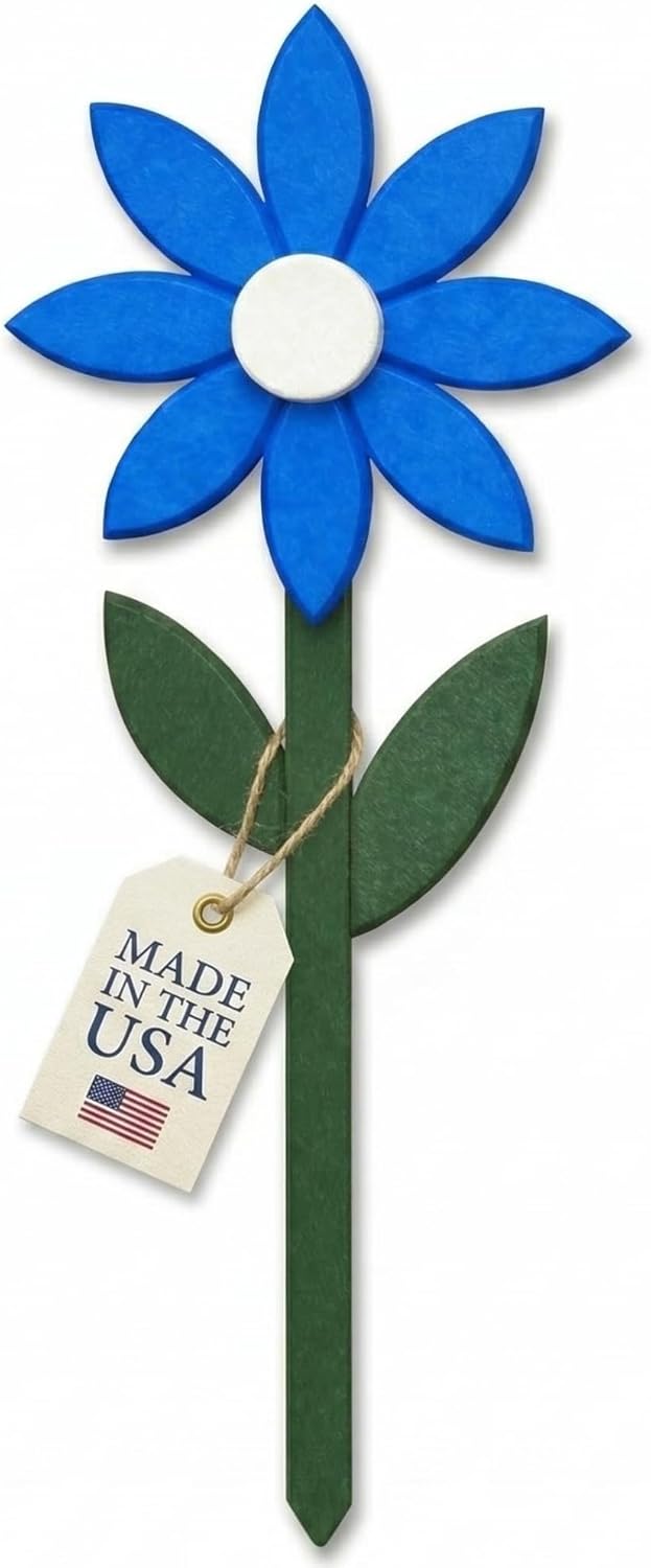 Peaceful Classics Amish Handmade Garden Flower Stake – Poly Outdoor Yard Decoration – Made in USA, Weatherproof & Rot-Proof – Stainless Steel Hardware – Fully Assembled – 23.5” x 8.5” (Yellow)