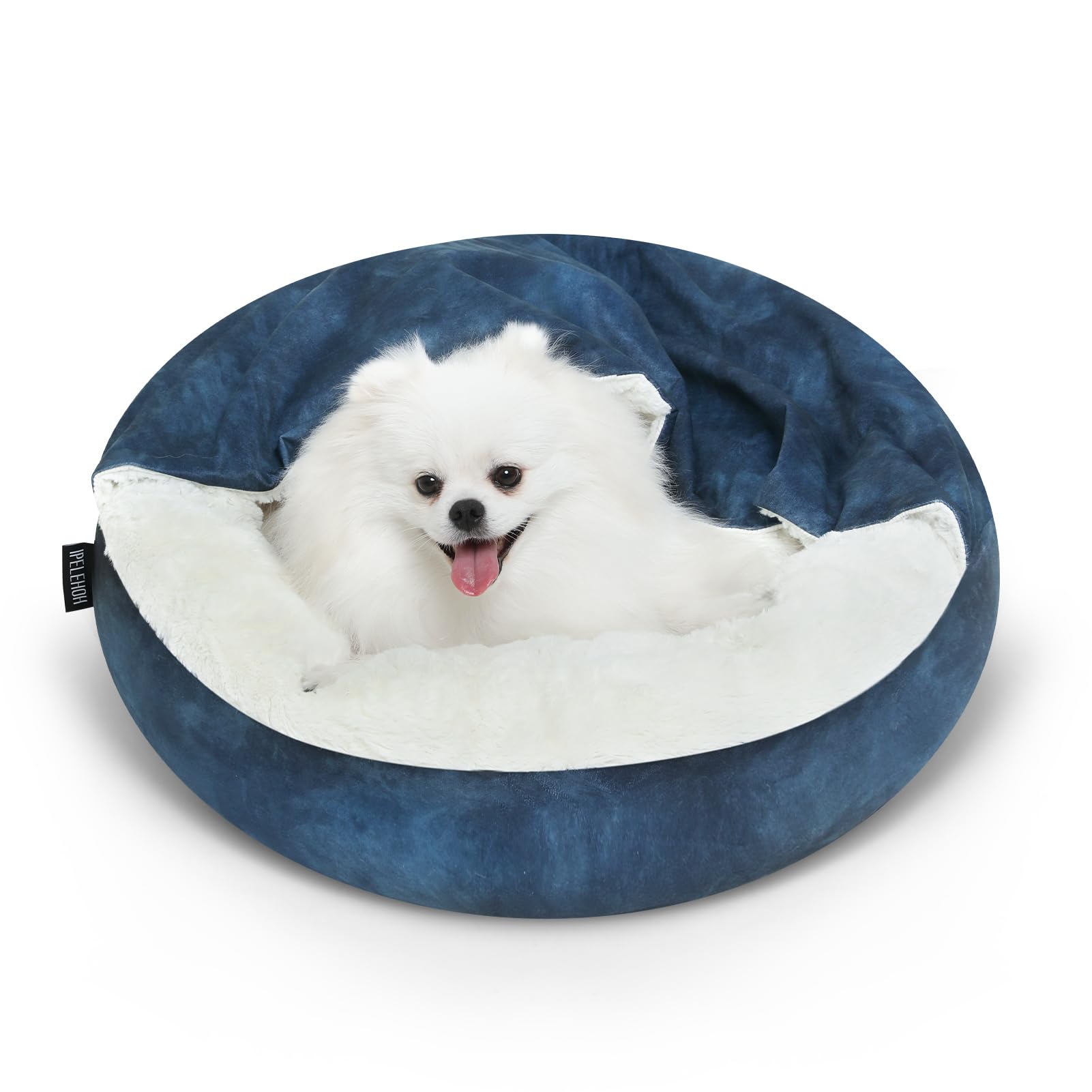 Cozy Soft Dog Bed with Hooded Blanket Warm Calming Cat Cave for Small Medium Dogs and Cats Non-Slip