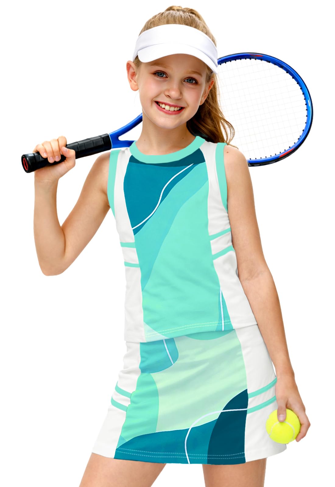 AOBUTE Girls Tennis Golf Outfit Tank Top and Skirt with Shorts Set 4-12 Years