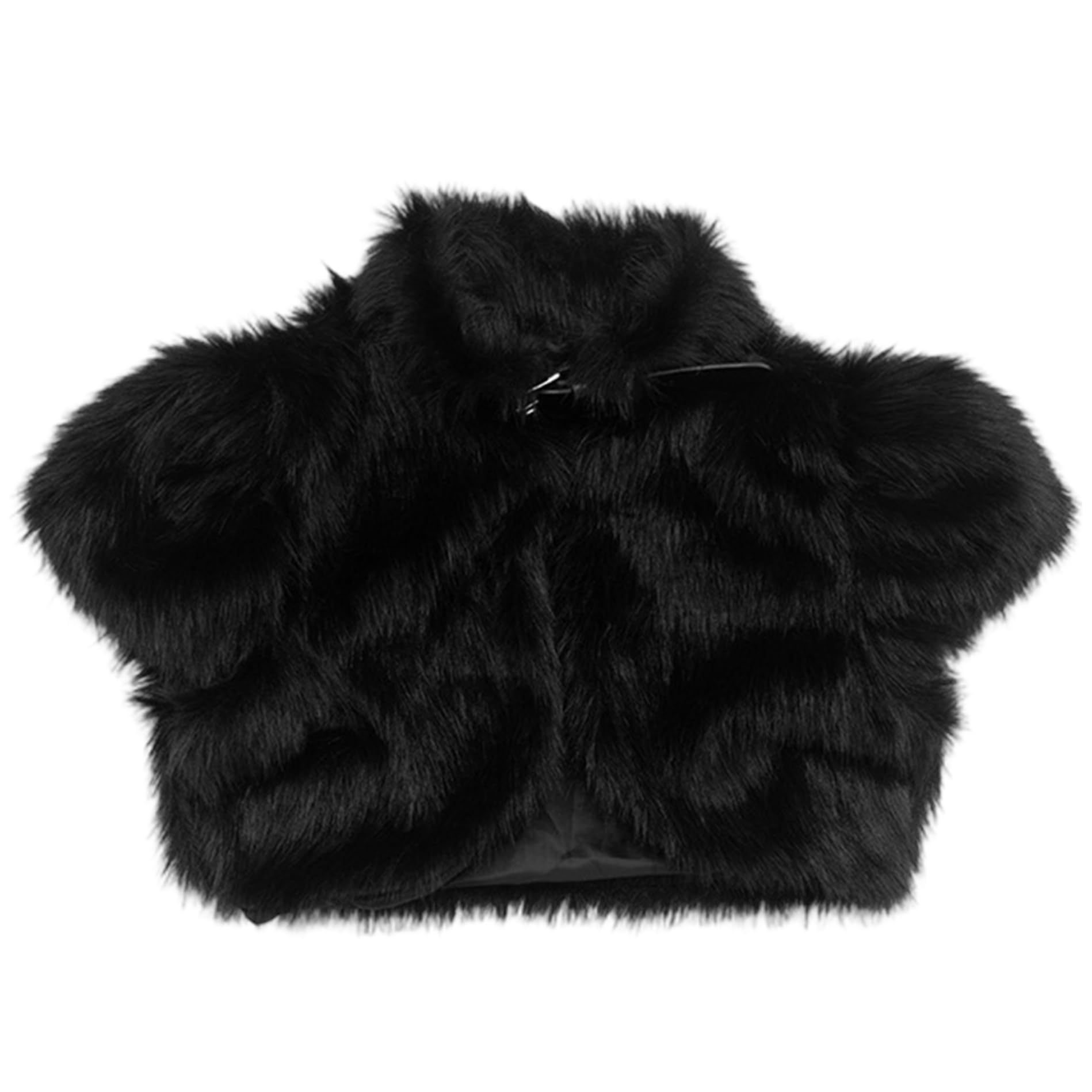Uanqfegy Luxury Faux Fur Shawl Stole, Winter Warm Cloak Cape Wrap with Tie for Women, Black