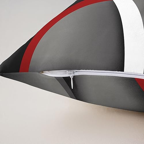 Miniatura 5 de Juego de 2 fundas de almohada modernas con estampado de líneas geométricas de doble cara de 16 x 16 pulgadas, color gris, negro y rojo, fundas de