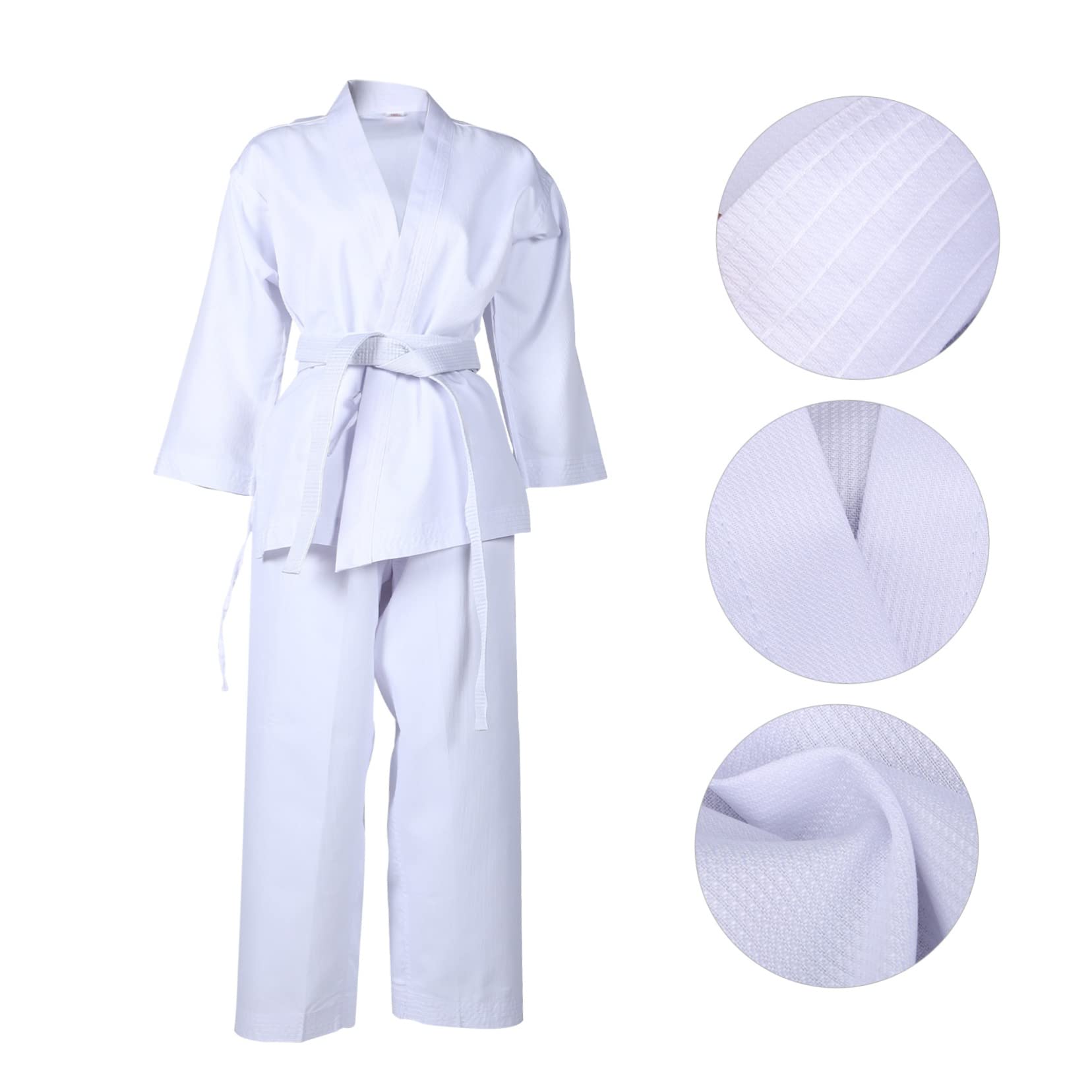 Uniforme de Karate Cinturón Elástico en Poliéster para Adultos y Cordones en Pantalones, Traje Resistente Blanco para Entrenamiento y Competición