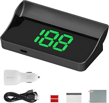 Heads Up Display for Car, Windshield Projection Digital Speedometer with USB Cable & Car Charger Adapter, Plug and Play HUD w/Large Font Display & Overspeed Alarm for Most Vehicles KM/H