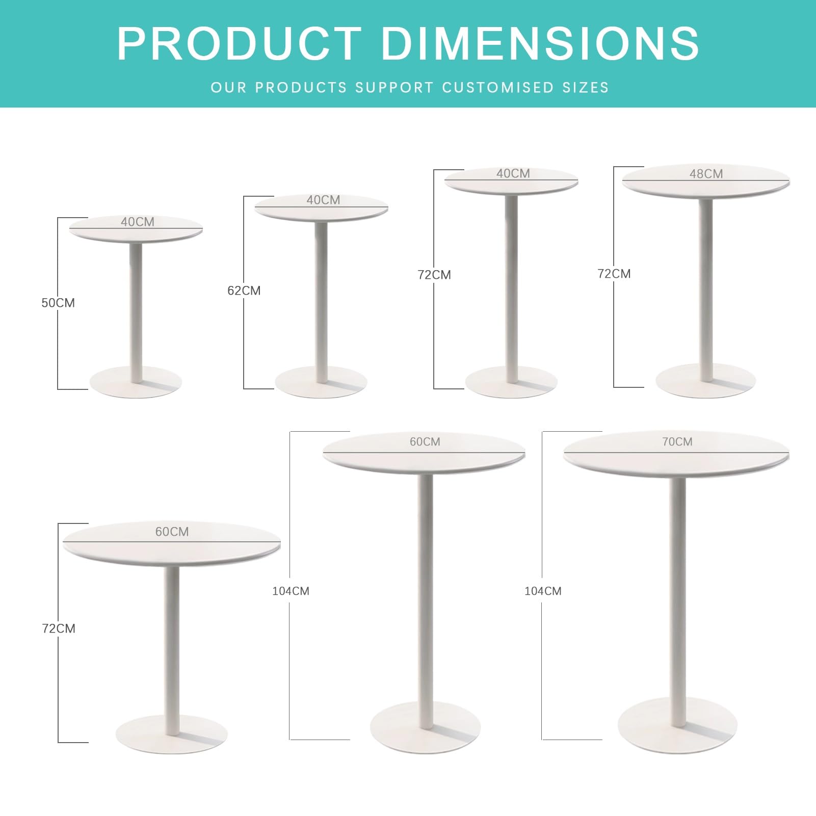 Table de bistrot moderne en métal blanc pour intérieur et extérieur, comptoir de bar, table de pub avec base en métal, table de cuisine, table de salle à manger, table de cocktail pour la maison ou la