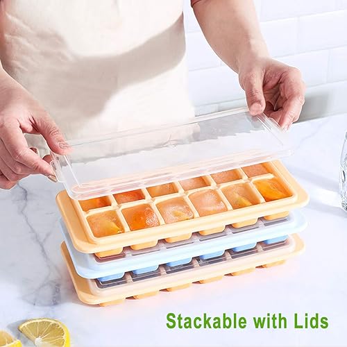 Miniatura 4 de Bandejas de cubitos de hielo Vkarh paquete de 2 moldes de silicona para cubitos de hielo con tapas extraíbles fácil de liberar 24 cubitos de hielo