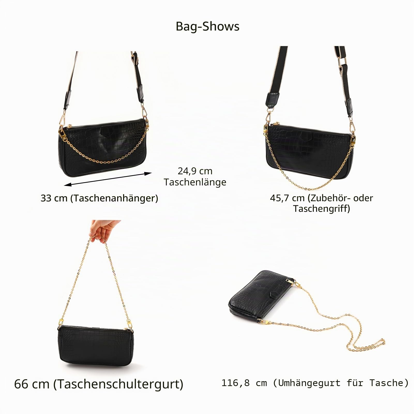 Xiazw Mini-Kupferkette für Handtaschen, Schulter- und Umhängetaschen, Taschenriemen als Taschenaccessoire und Dekoration (helles Gold, 45,7 cm)