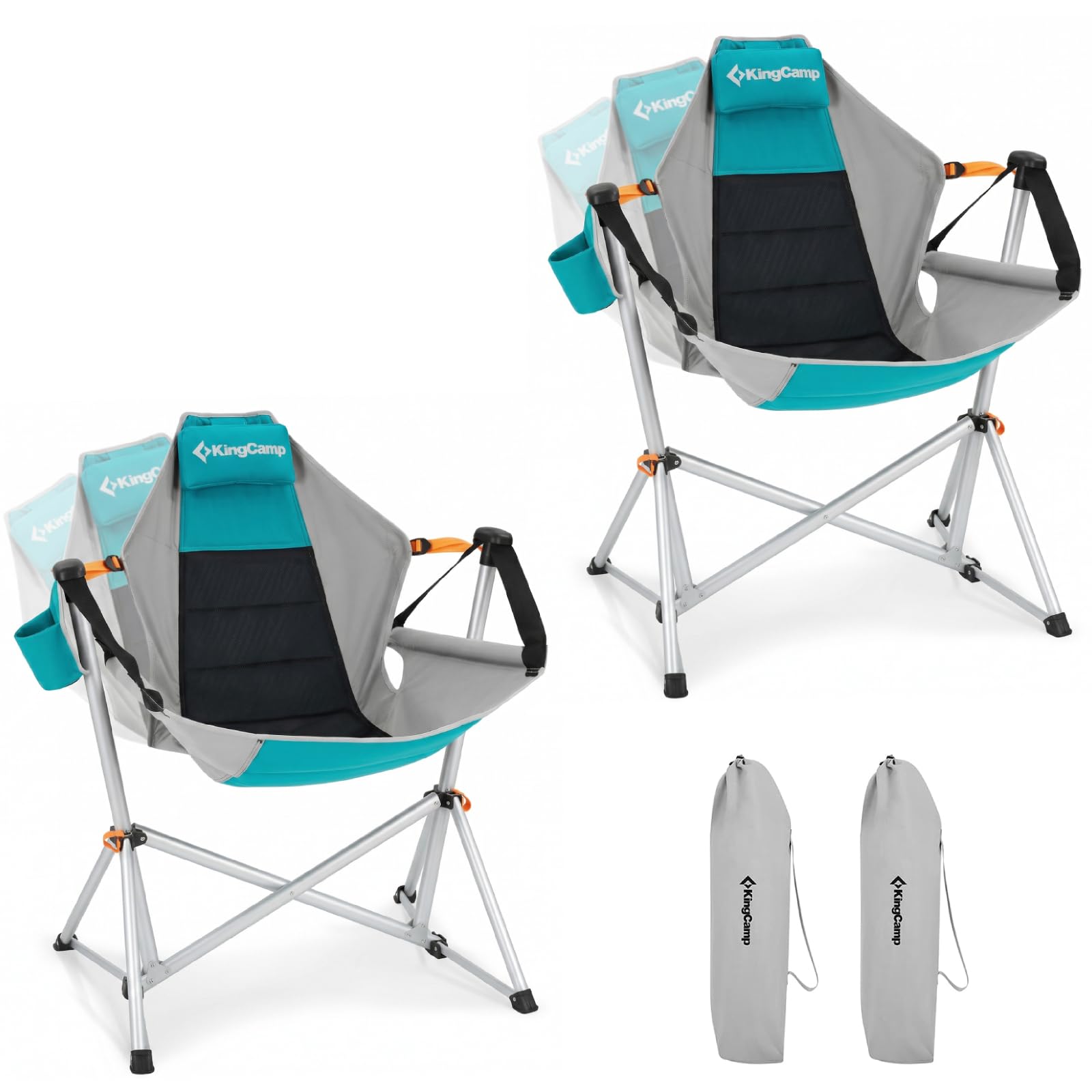 kingcamp hammock camping chair, swinging portable camp chairs for adults, 400lbs heavy duty oversized folding rocking chair with adjustable recline, aluminum alloy frame for outdoor patio beach sport