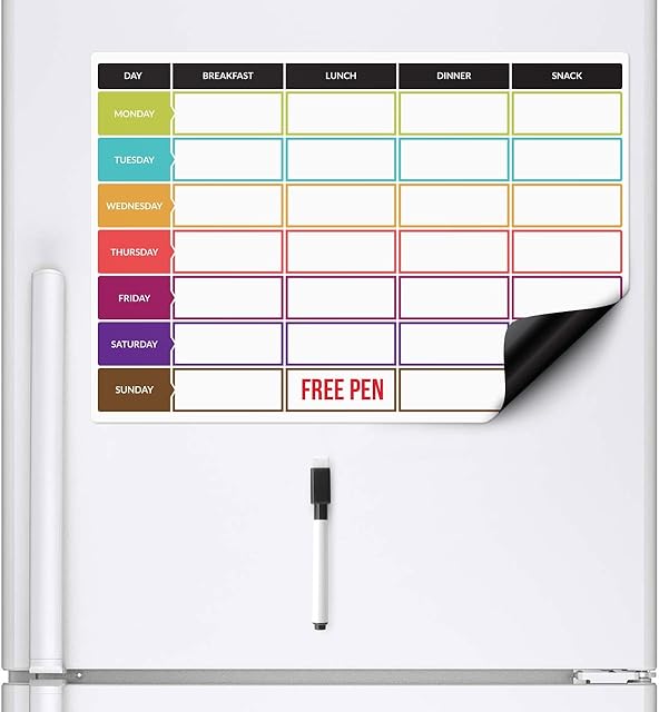 CKB LTD® Meal Diet Planner Food Prep Nutrition Fitness Magnetic Fridge Board With Marker Pen A3 Dry Wipe Magnet Whiteboard Kitchen Weekly Daily Ideal for Planning Family Meals Bodybuilding Dieting