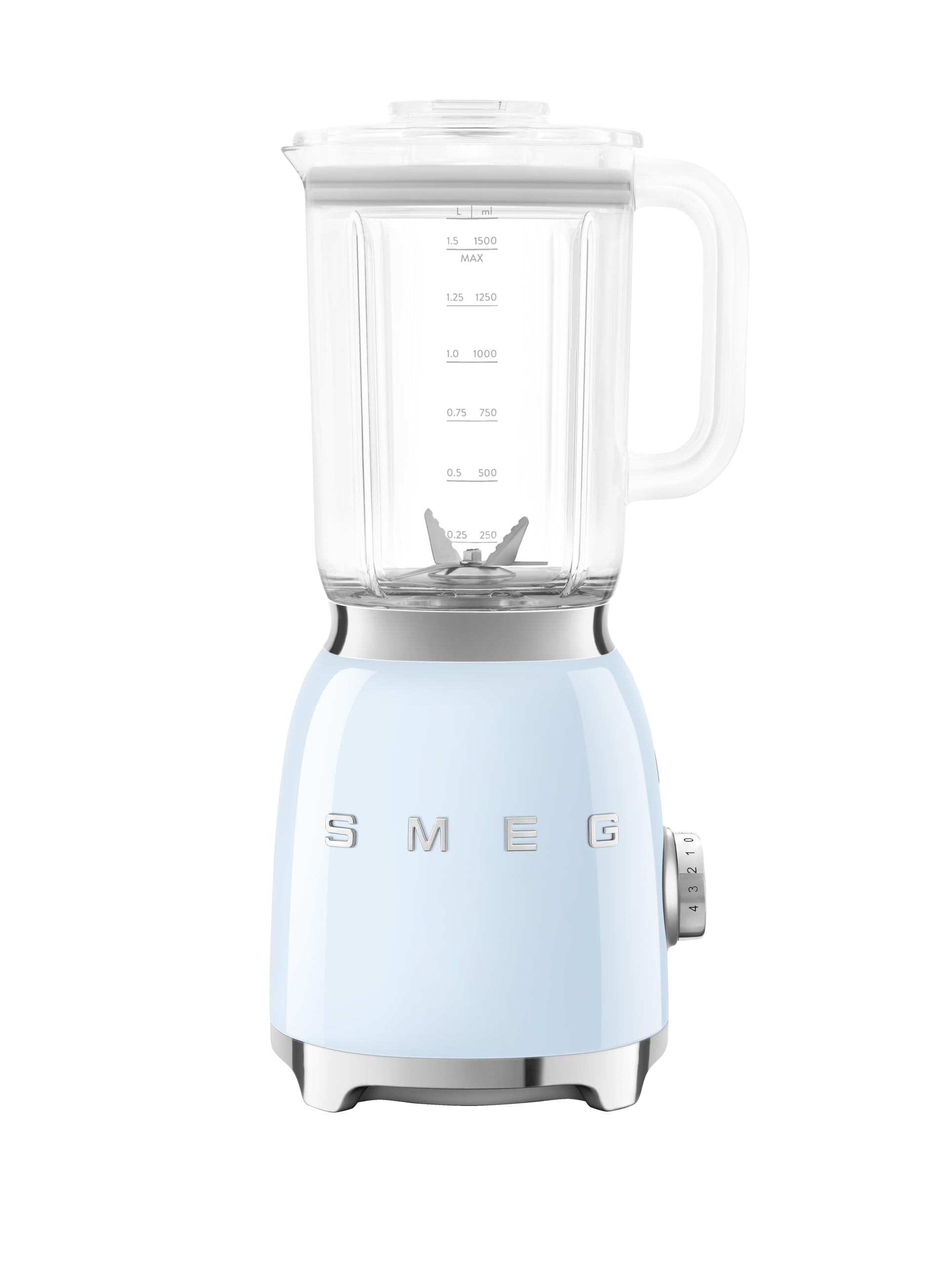 Smeg BLF03PBUK Retro 50's Style Jug Blender with Stainless Steel Blades, 4 Speed Settings and 3 Pre-set Programs, 1.5 Litre, 800W, Pastel Blue