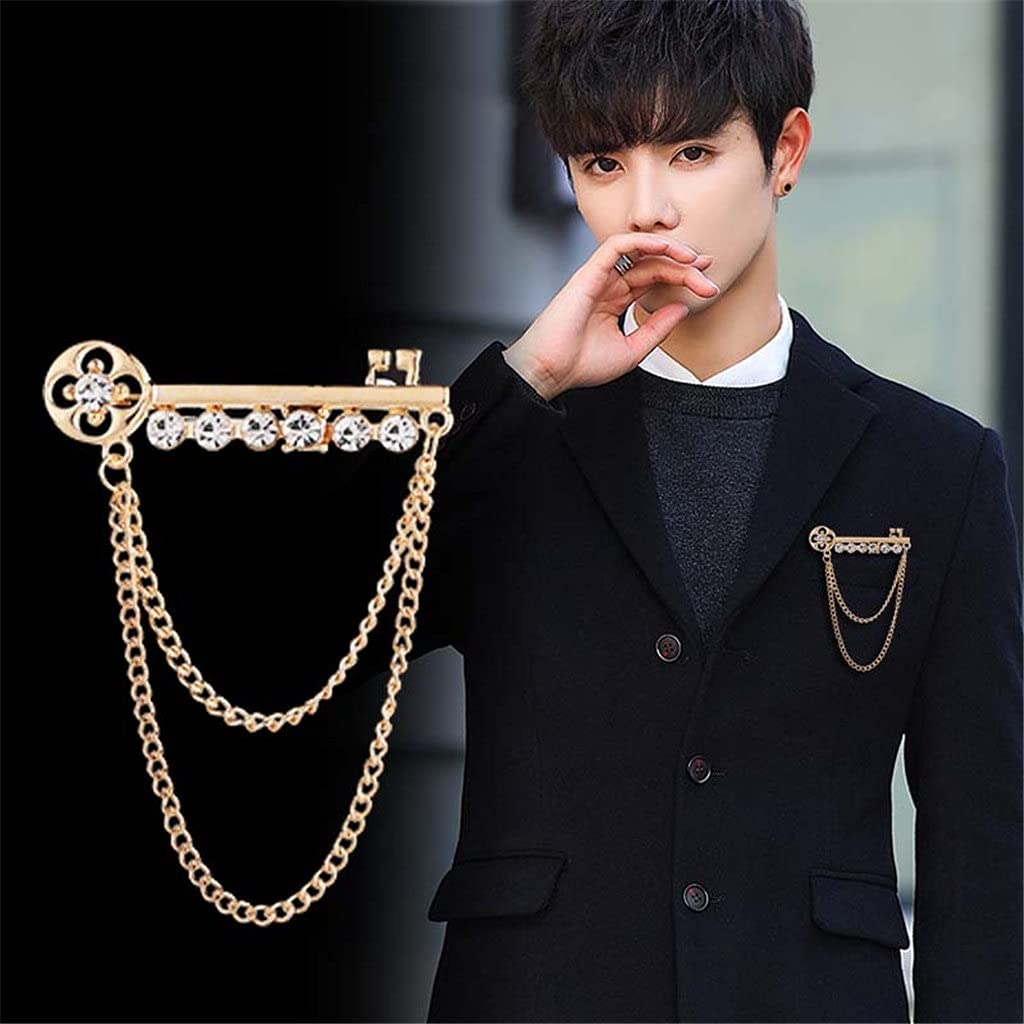Metall Schlüssel Quaste Lange Brosche Strass Kette Anstecknadel für Herren Anzug Hemd Abzeichen Broschen Pins Zubehör