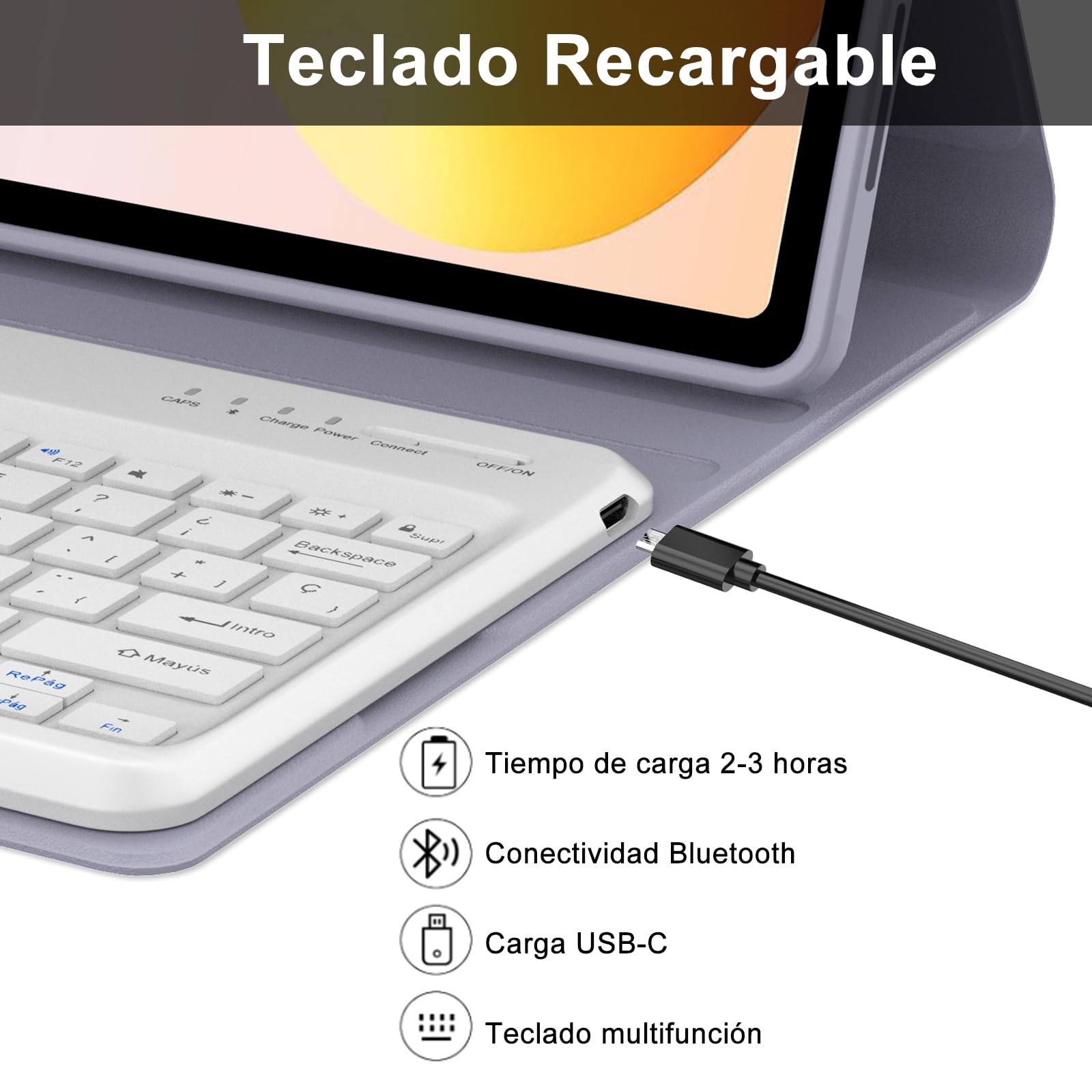 Funda Teclado para Redmi Pad 2 Pro 12.1 Pulgadas 2025- Teclado Magnético Extraíble Inalámbrico Bluetooth, Español Ñ, Funda para Redmi Pad 2 Pro 12.1'', Morado