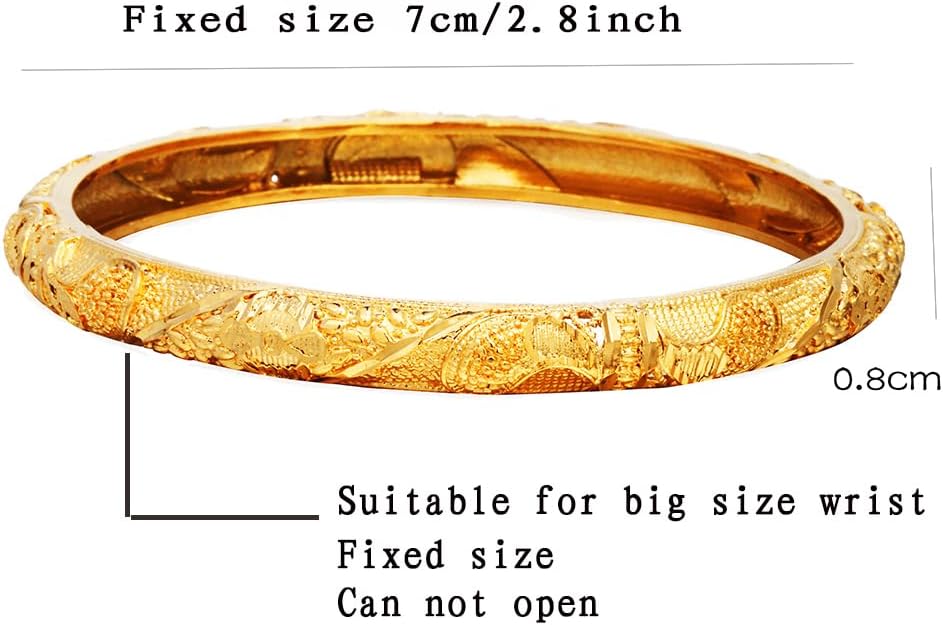 Ethlyn Large Sized Wrist Women Bracelets 2.7inch 18K Gold Plated Fixed Big Size Wrist Bangles Sets (4pcs /lot)