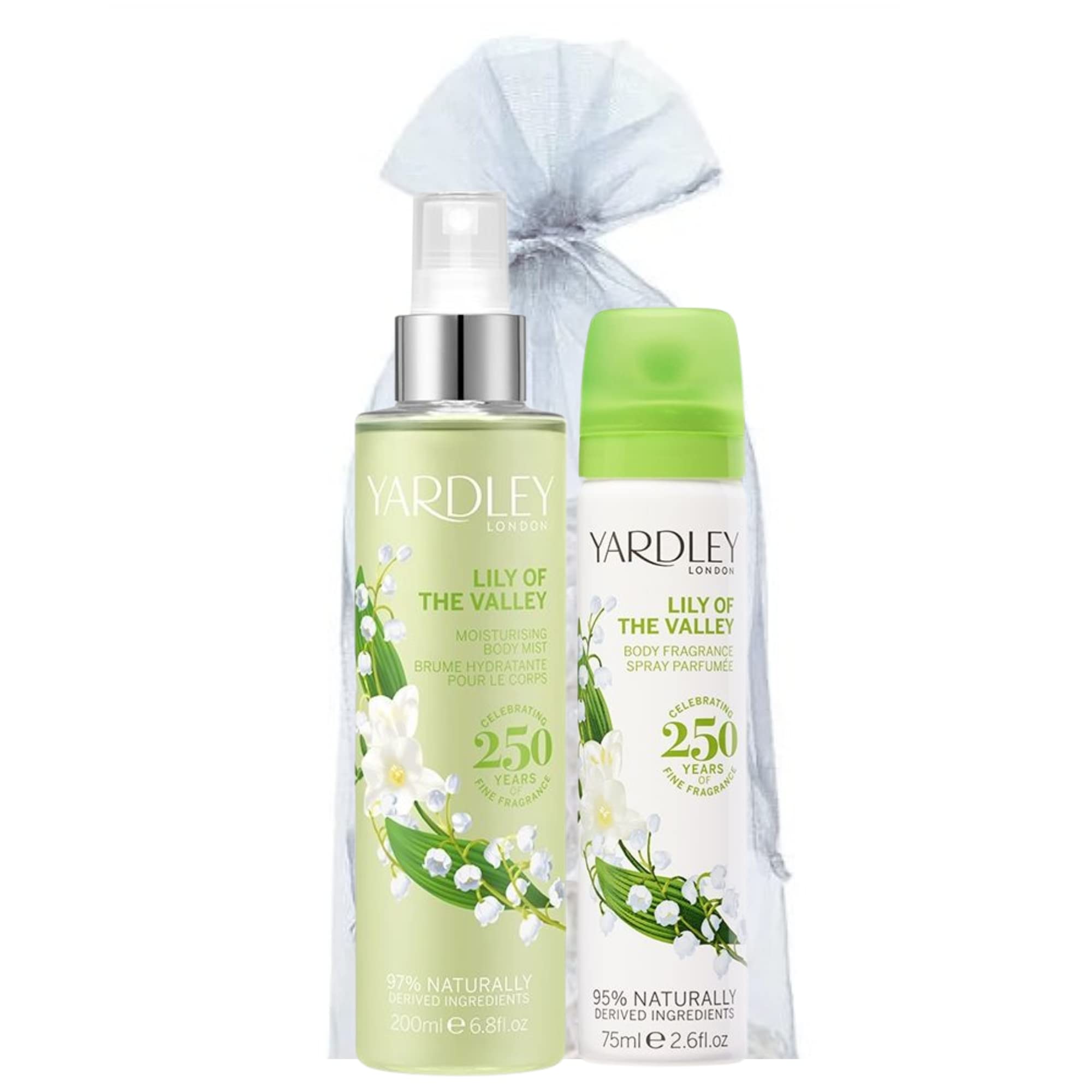 Lily of the Valley Scent Bundle With Moisturising Fragrance Body Mist 200ml and Deodorant Body Spray 75ml with Deluxio Gifts Gift Bag