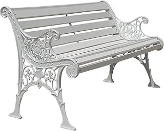 Banco de jardim ao ar livre, banco de pátio, banco de parque ao ar livre, banco de jardim de cadeira de parque de madeira maciça ao ar livre, assento de pátio com estrutura de ferro fundido, banco de