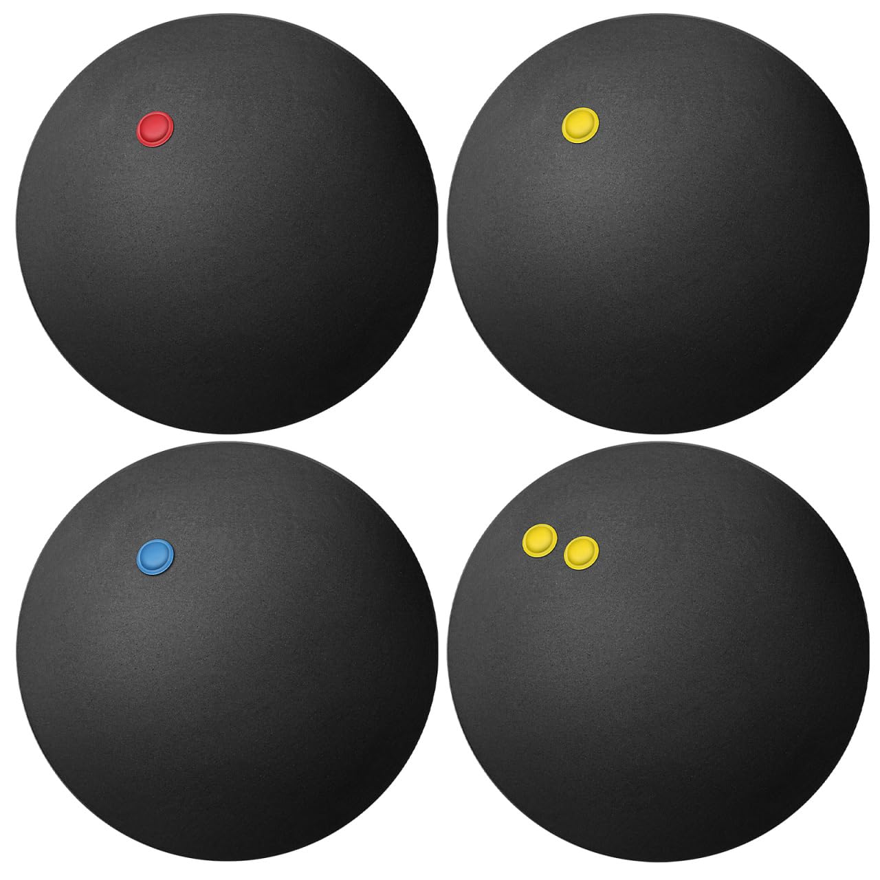 UKCOCO Pelotas de Squash 4 Piezas Alto Rebote Punto Rojo Azul Amarillo Competición 4 Niveles Velocidad