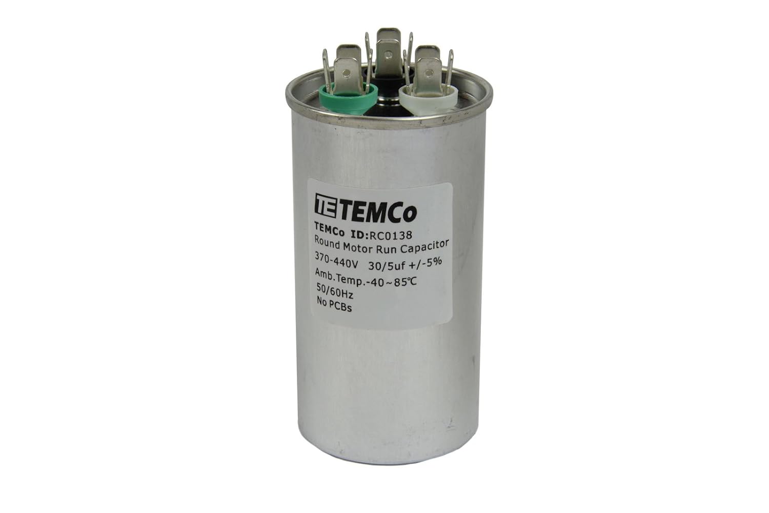 2 Pack TEMCo 40+5 uF Dual Run Capacitor CBB65, 40/5 MFD, 370-440V, Round, 50/60Hz | for HVAC AC Fan, Motor, Blower Applications