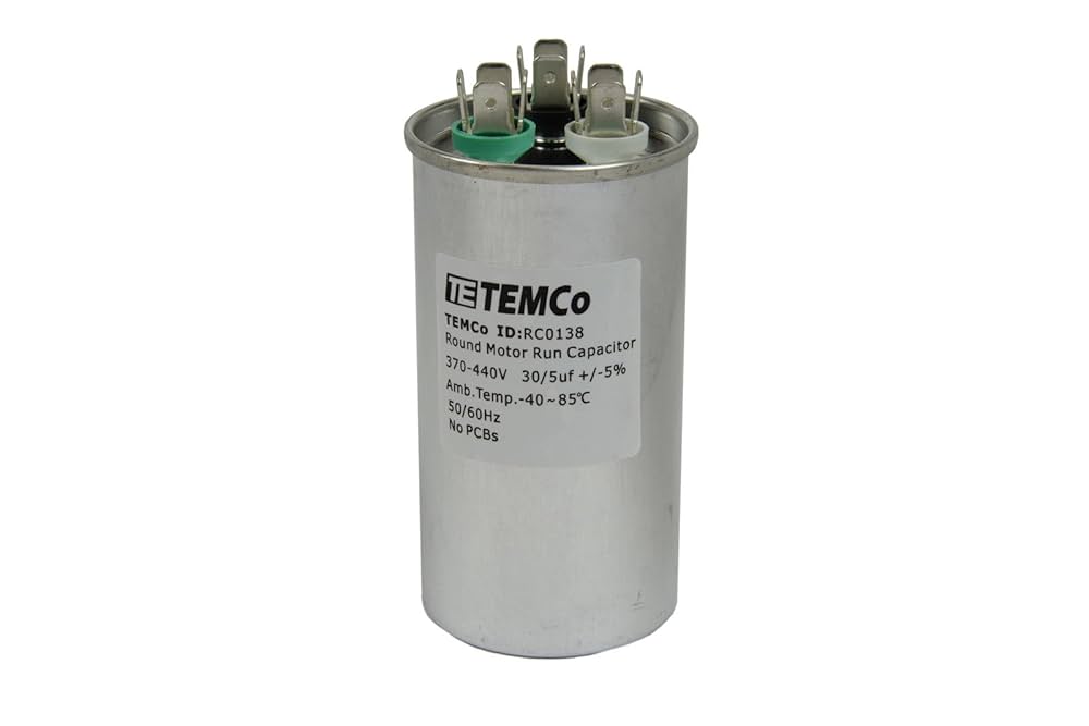 TEMCo 30+5 uF Dual Run Capacitor CBB65, 30/5 MFD, 370-440V
