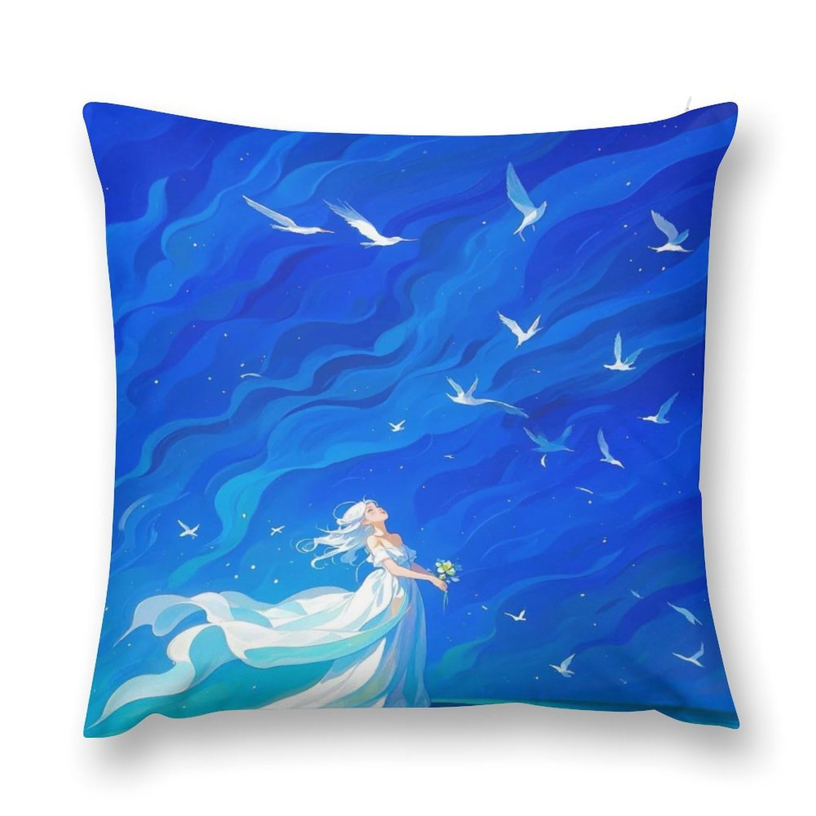asbwuo Plush Pillow Case Seagull Sky Girl Decorative Throw Pillowcase Soft Cozy Cushion Pillow Cover for Bed Couch Sofa