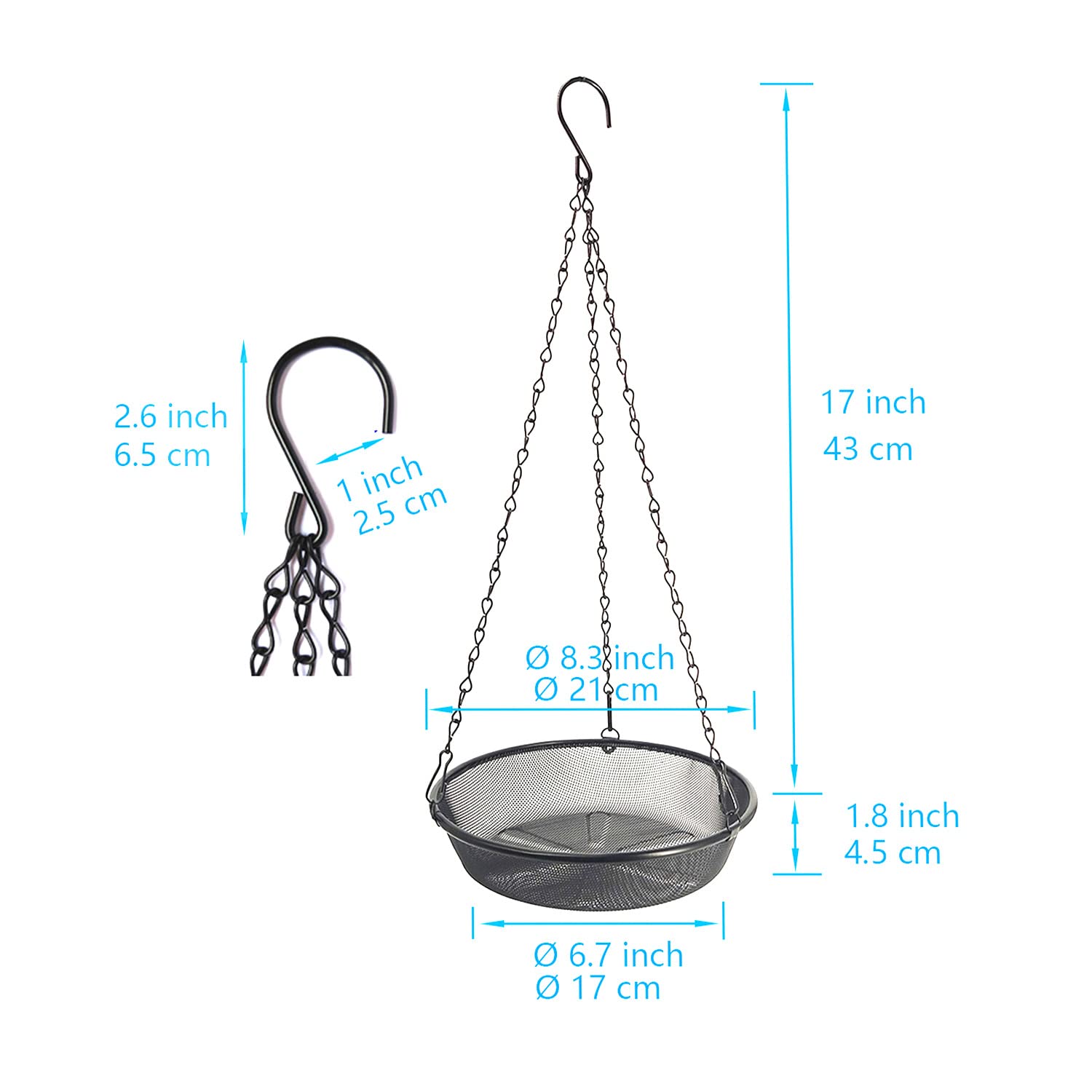 2 szt Ptaki Karmniki, Wiszące Karmniki dla Dzikich Ptaków, Tarcza z Czarnej Metalowej Siatki Karmnik dla Ptaków Karmnik z Nasionami Ptaków Ø 21.5 cm