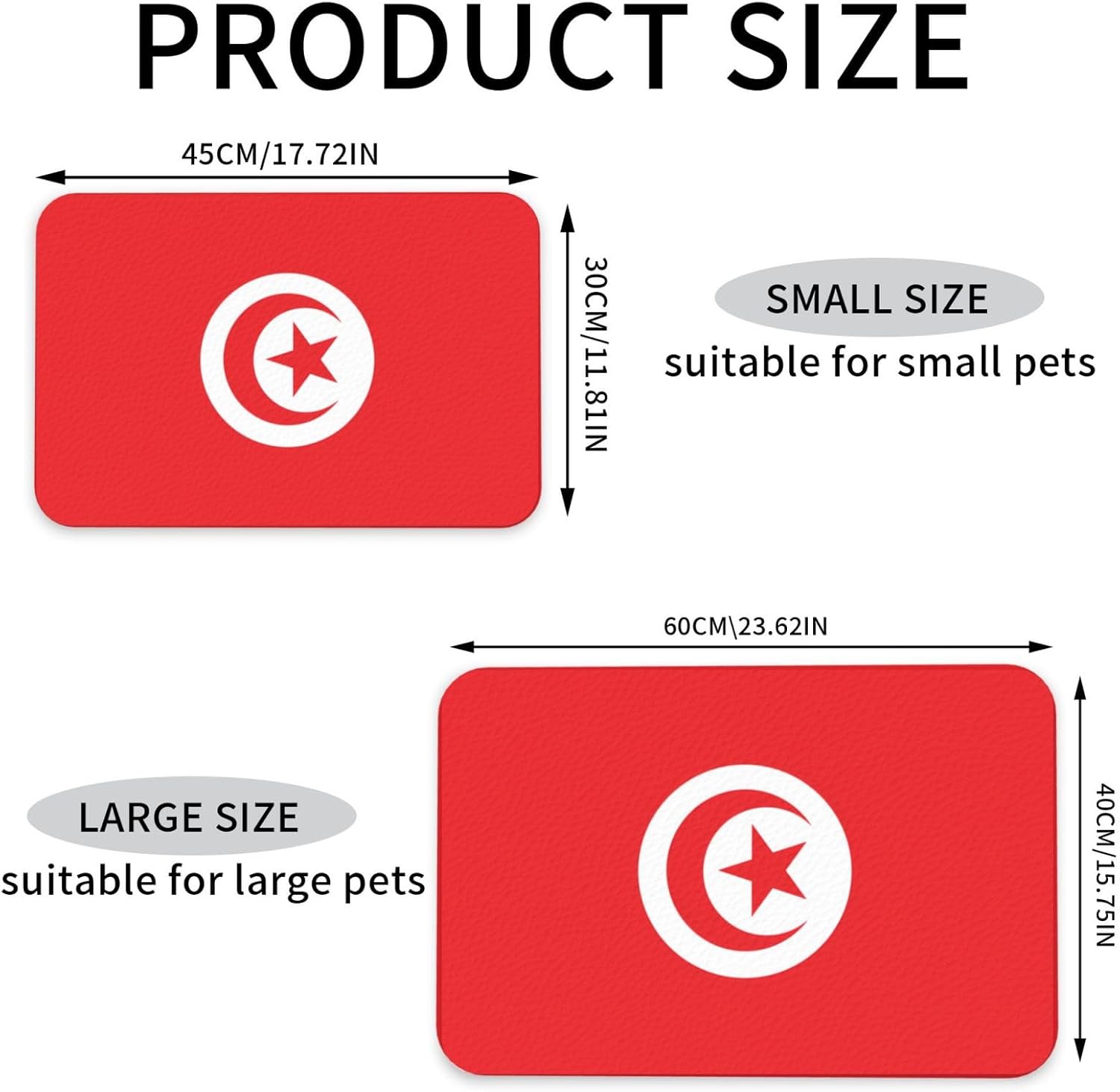 40x60cm Pet Absorbent Feeding Mat - Tunisian Flag Print Leather Non-Slip Placemat, for Dog Cat Food and Water Bowl Pads