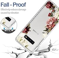 Vista 7 de Funda para Samsung Galaxy S10 Plus, Samsung S10+ SM-G975U con protector de pantalla de vidrio templado, bonito patrón floral transparente, funda