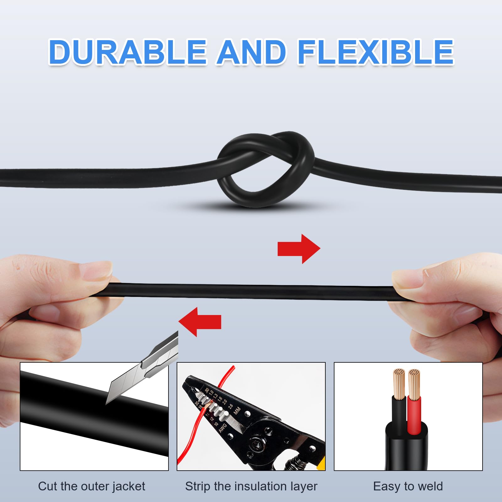 KFZ Kabel 2x1,0mm² 20m Kupfer Flach Flexibel Universal | Reines Weichkupfer, dicke PVC-Isolierung, CE/RoHS, abrieb-/wetterfest, flexibel, für Wohnwagen/LKW/Trailer & Haushaltsgeräte