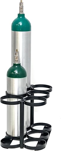 Miniatura 7 de AireMed Soporte para tanque de oxígeno – Capacidad para (6) tanques de tamaño E, D o M9/C – Estante de cilindro de oxígeno resistente para