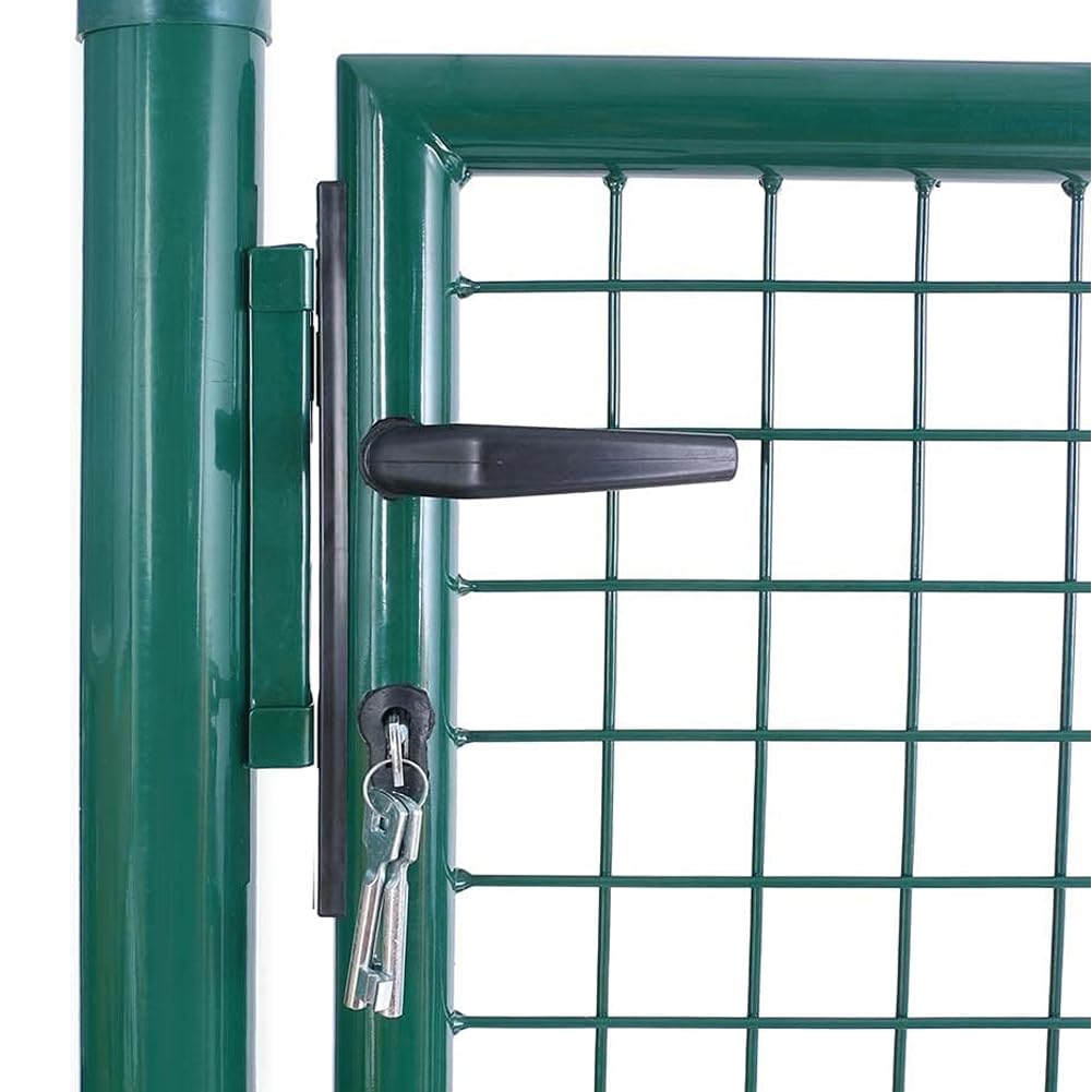 Bakaji Cancello Cancelletto Porta a Rete per Recinzione Giardino Telaio in Acciaio Verniciatura a Polvere Dimensione 106 x 200 cm Chiusura a Chiave 3 Chiavi Incluse Colore Verde