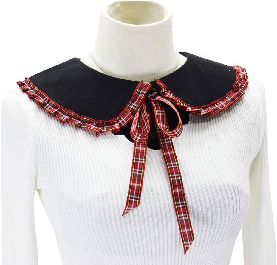 Scottish Check Half Shirt Faux Collar Plaid Peter Pan Blouse Fake Collar Shawl Preppy Style for Girl's Sweater Cardigan